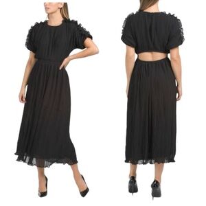 Endless Rose Chiffon Plisse Back Cutout Maxi Dress Sz S oversized